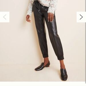 ANTHROPOLOGIE Sakara Faux Leather Joggers Black Size M